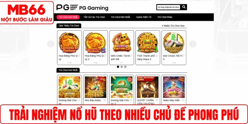 Trải nghiệm Nổ hũ theo nhiều chủ đề phong phú